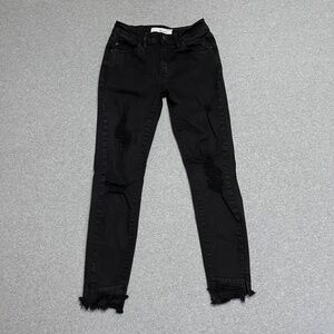 KanCan Jeans Womens 25 Black Estilo Skinny Dark Wash Ripped Distressed Denim